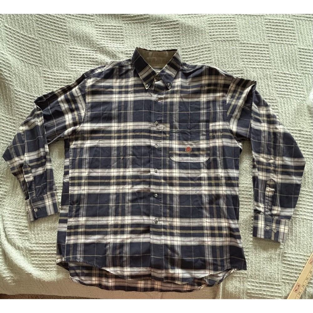 Men's 20X Wrangler Long Sleeve Blue Plaid Shirt Large 16 1/2 X 34/35